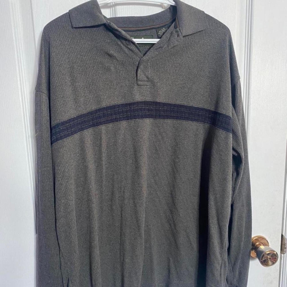adorable grey grunge grandpa collar sweater blue chest stripe striped vintage